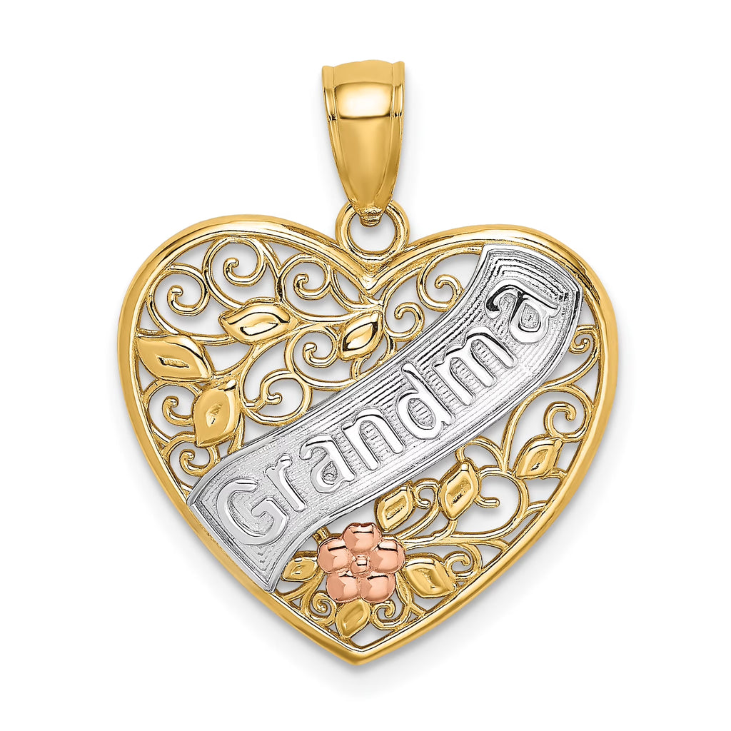 10K Two-Tone Gold Rhodium-Plated Grandma Heart Pendant Charm A274054