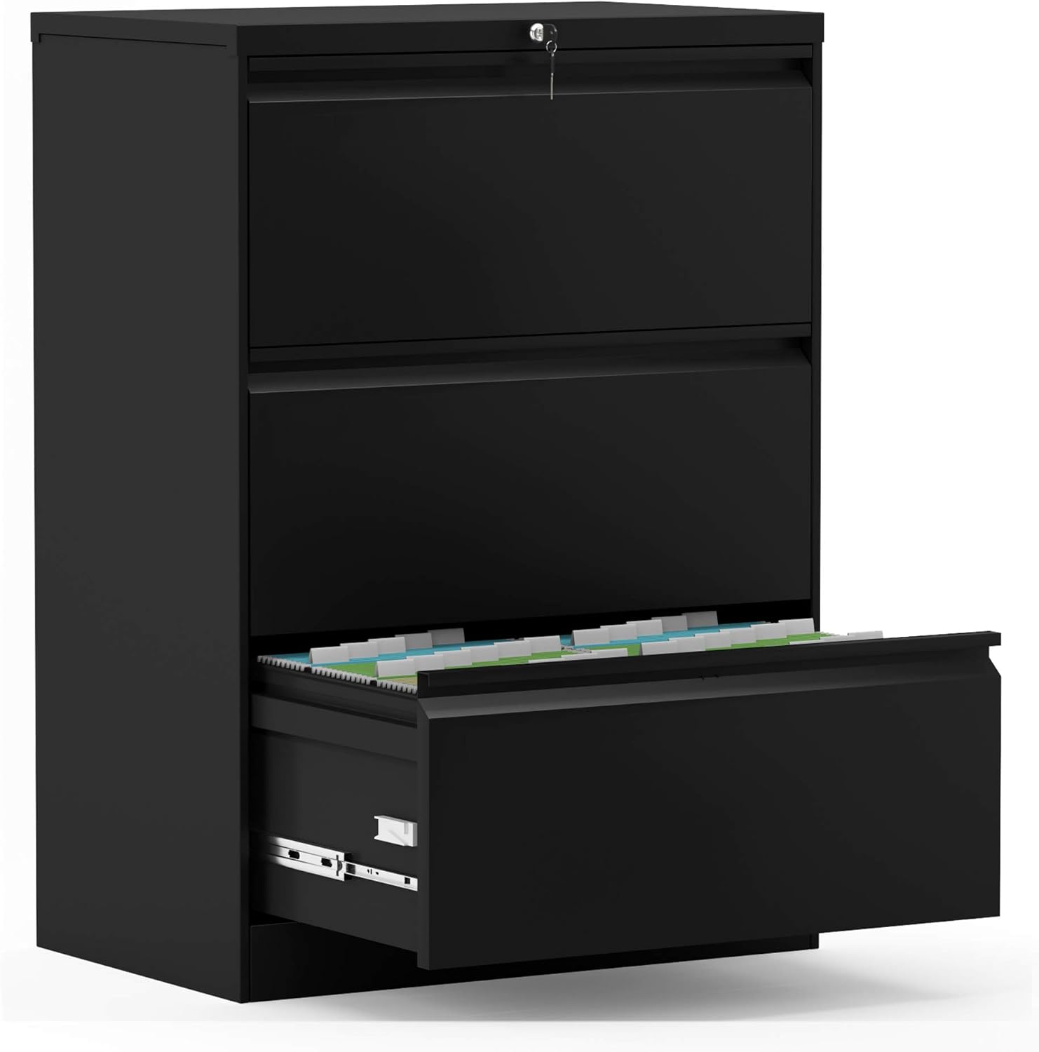 White Metal Steel 3 Drawer Lateral File Cabinet with Lock H13438