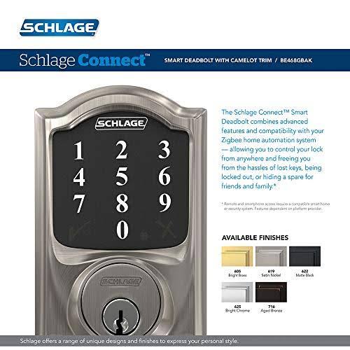 Smart Deadbolt with Camelot Trim in Bright Brass, Zigbee Certified W55176