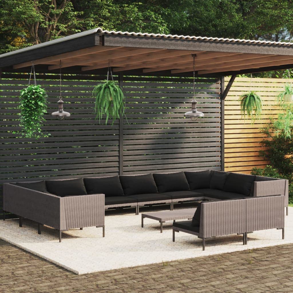 13 Piece Patio Lounge Set with Cushions Poly Rattan Dark Gray K16054