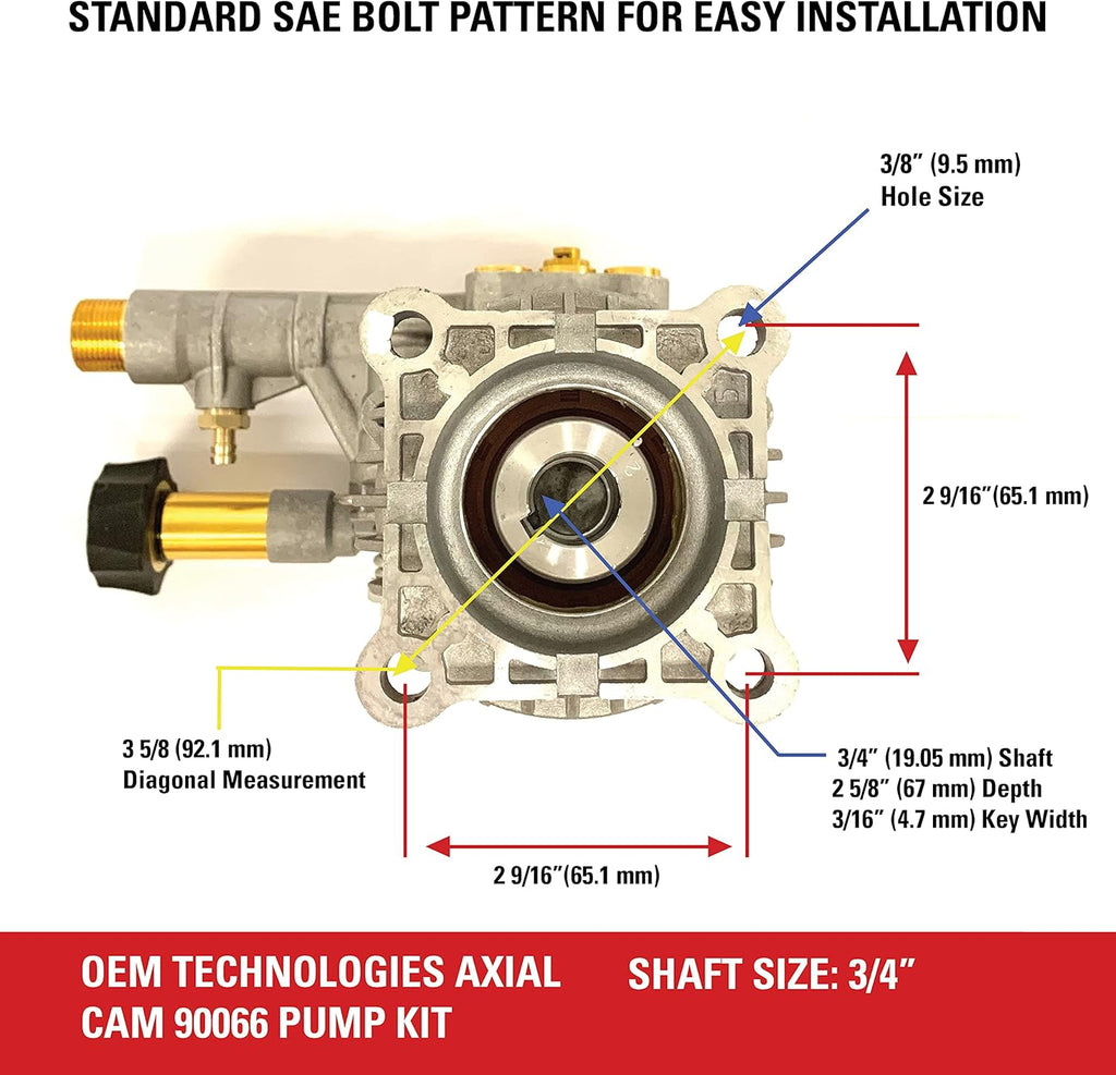 Horizontal Axial Cam Replacement Pressure Washer Pump Kit, 3300 PSI, 2.4 GPM, 3/4 Shaft, Silver T64838