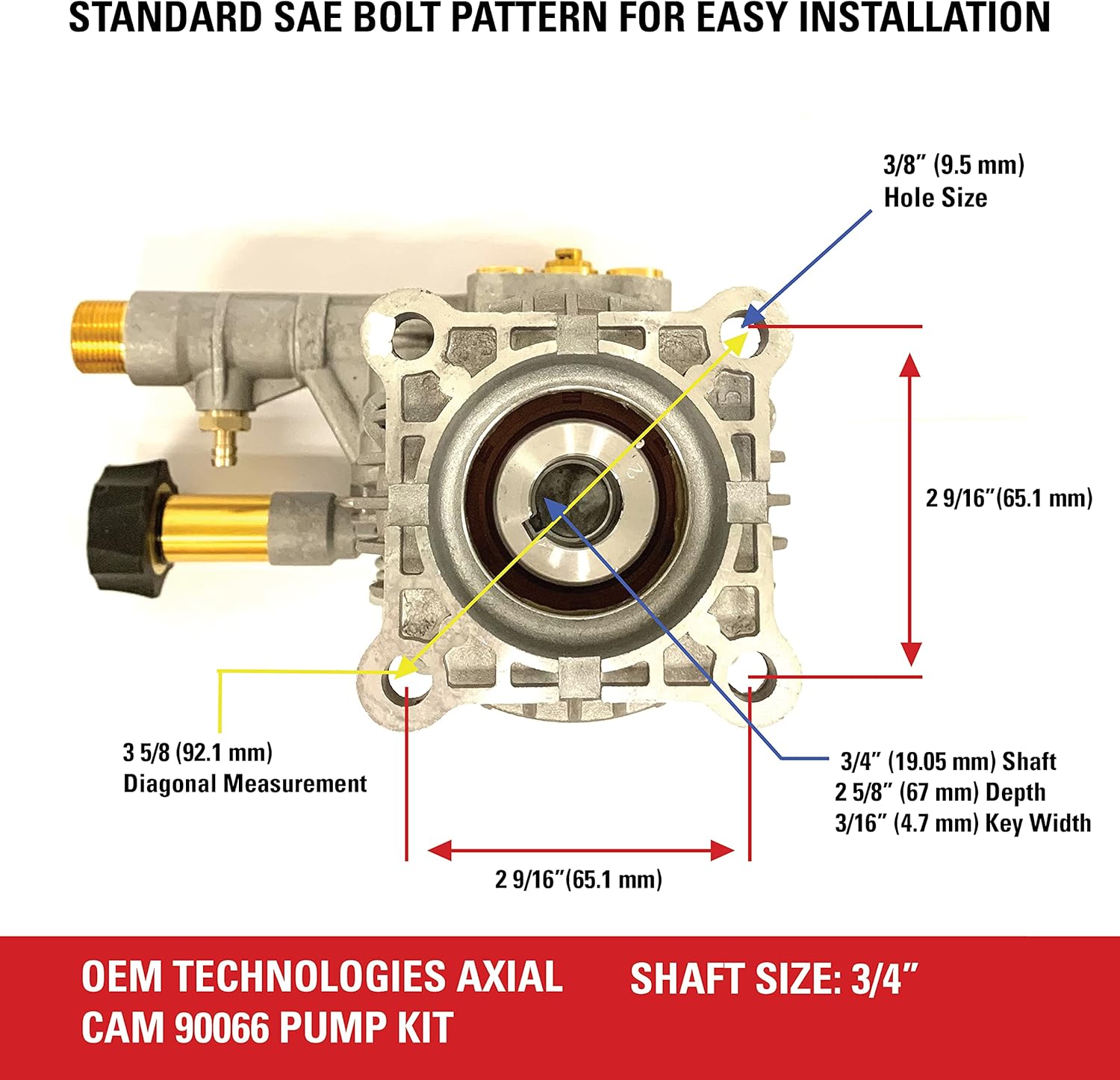 Horizontal Axial Cam Replacement Pressure Washer Pump Kit, 3300 PSI, 2.4 GPM, 3/4 Shaft, Silver T64838