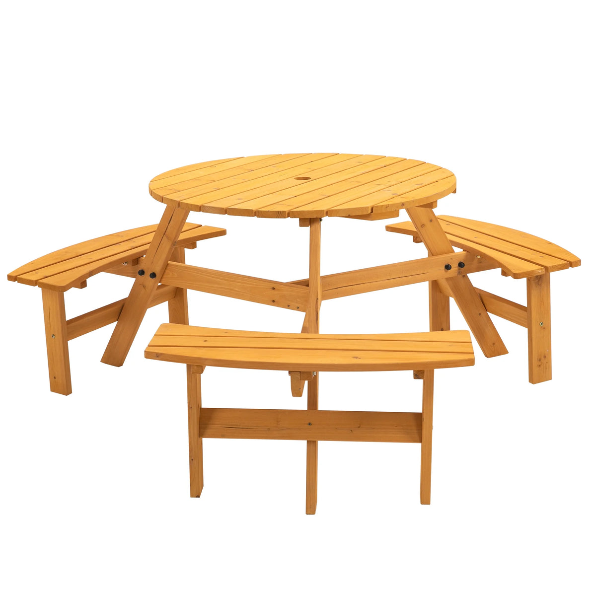 6-Person Outdoor Wooden Picnic Table with 3 Built-in Benches T4076