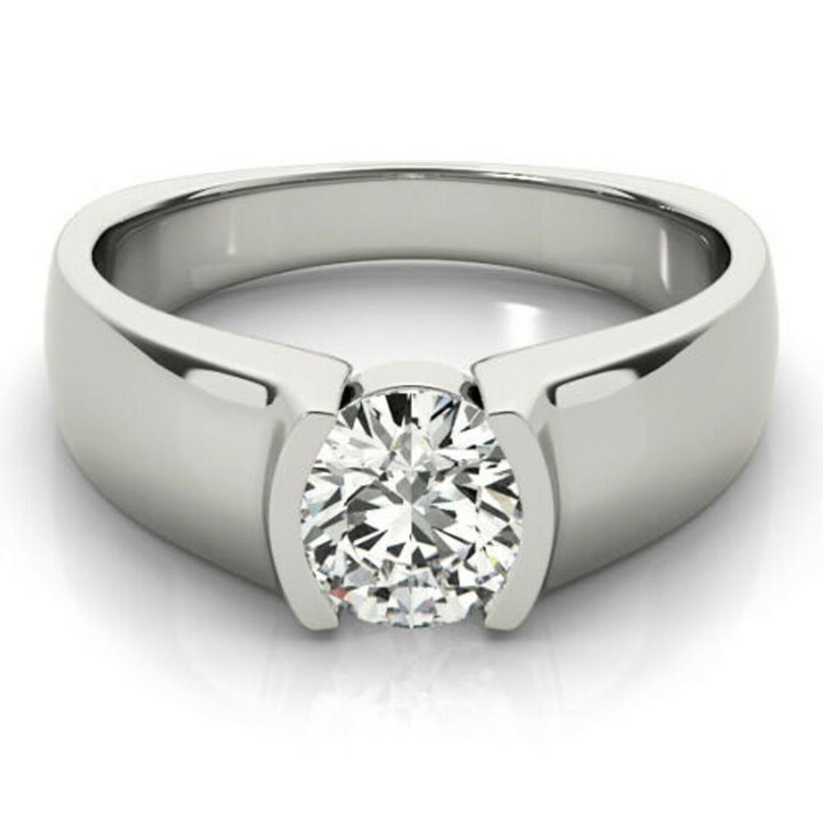 18K White Gold Plated Solitaire Engagement Ring 925 Sterling Silver M270