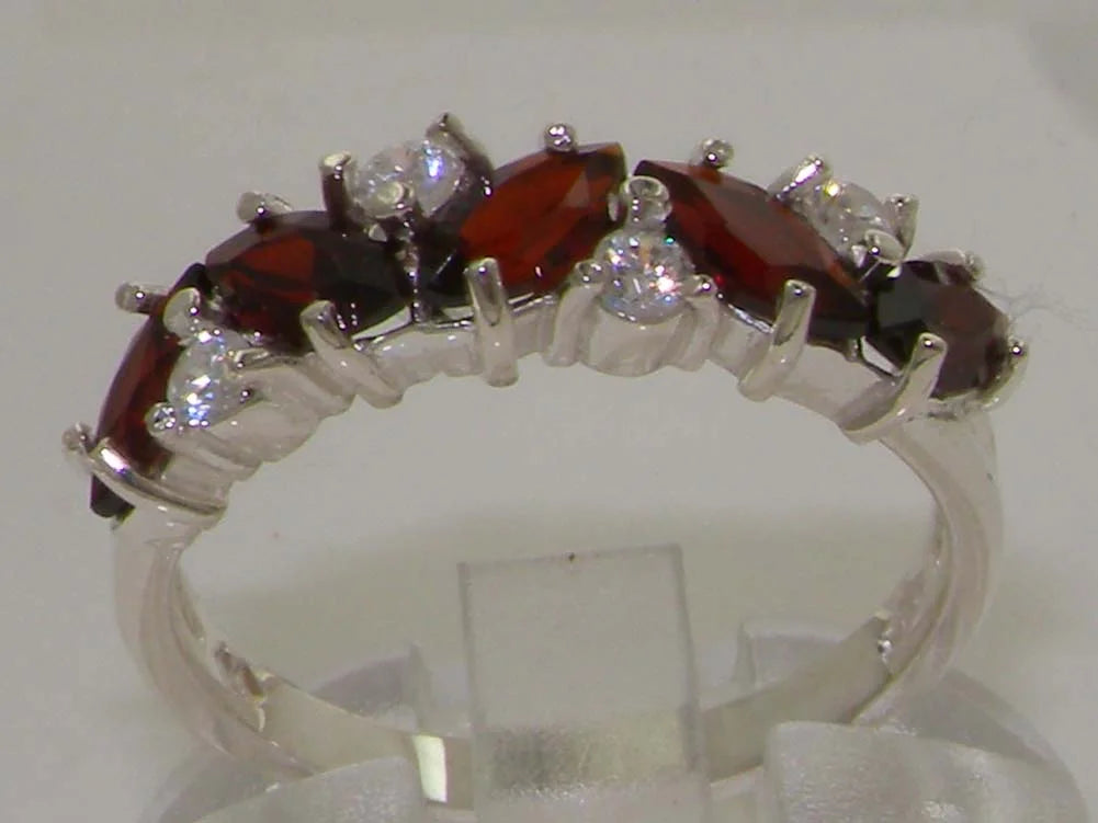14k White Gold Natural Garnet & Diamond Eternity Ring R6016