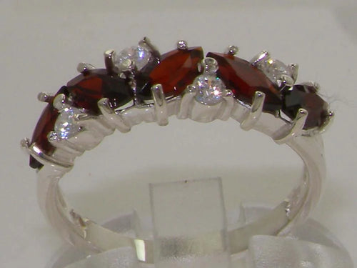 14k White Gold Natural Garnet & Diamond Eternity Ring R6016