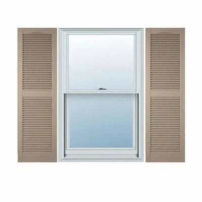 18 inchw x 77 inchh Vinyl Cathedral Top Center Mullion Open Louver Shutters with Shutter-Loks Per Pair U1117