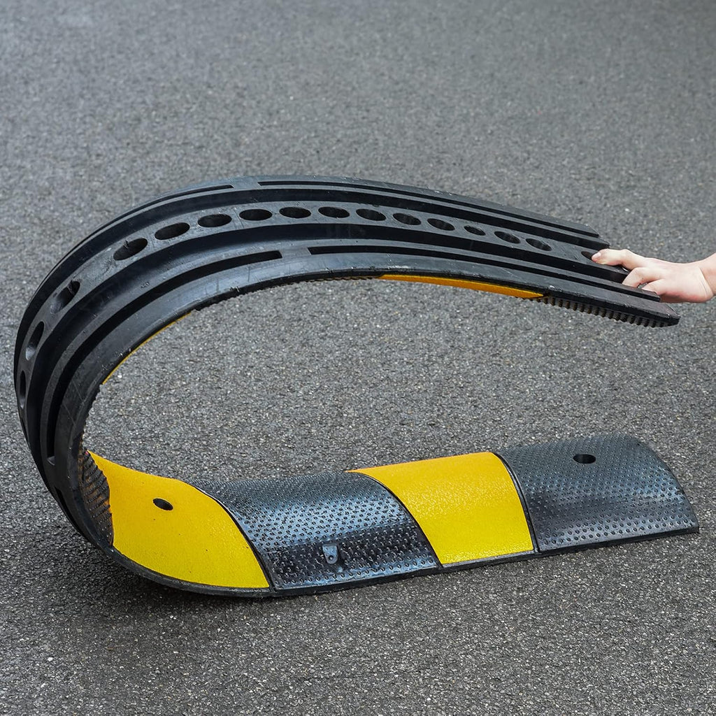 6FT Rubber Speed Bumps 2 Pack Modular Traffic Driveway Speed Bump Heavy Duty Cable Protector Ramp with 8 Bolts (71.7 x 12 x 2.4 Inch) T873751