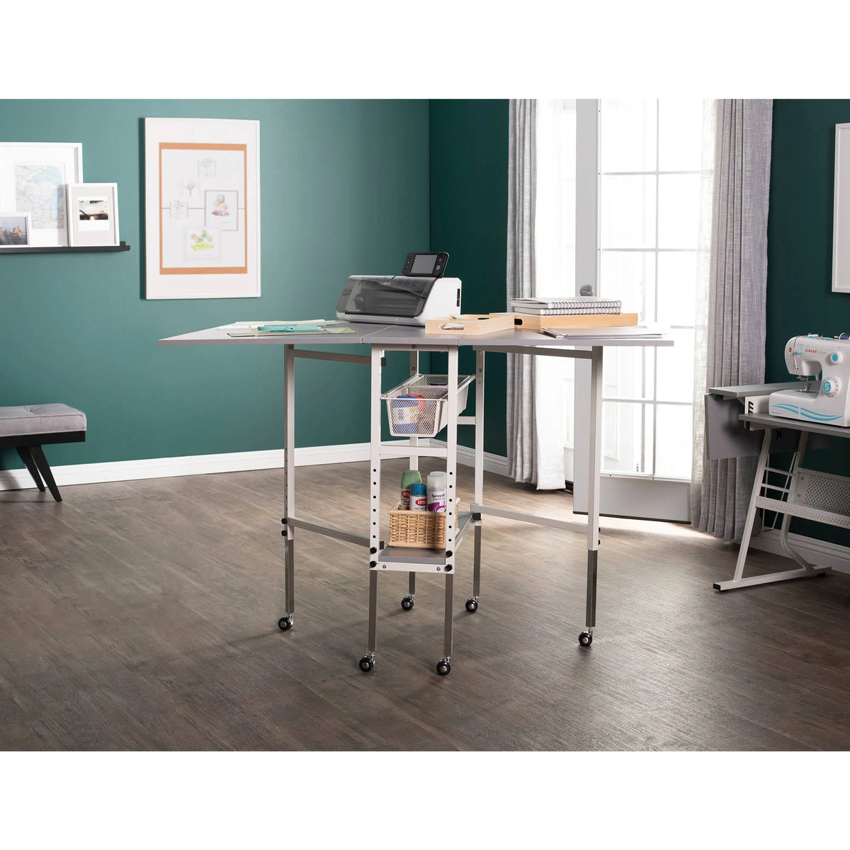 Adjustable Folding Craft Table with Metal Drawers Z8154
