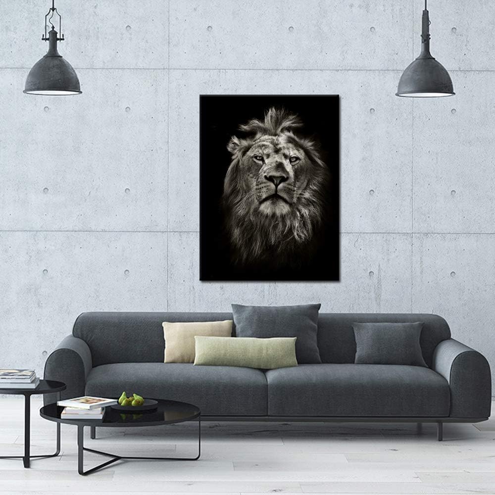 Black and White Lion Portrait Canvas Prints Stretched Wood Frame 24x32inch Z88714