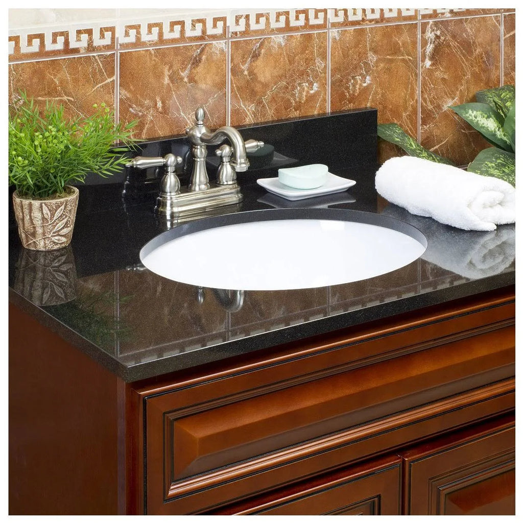 Black Granite Vanity Top 25 in x 22 in with Backsplash 4 in Spread U573