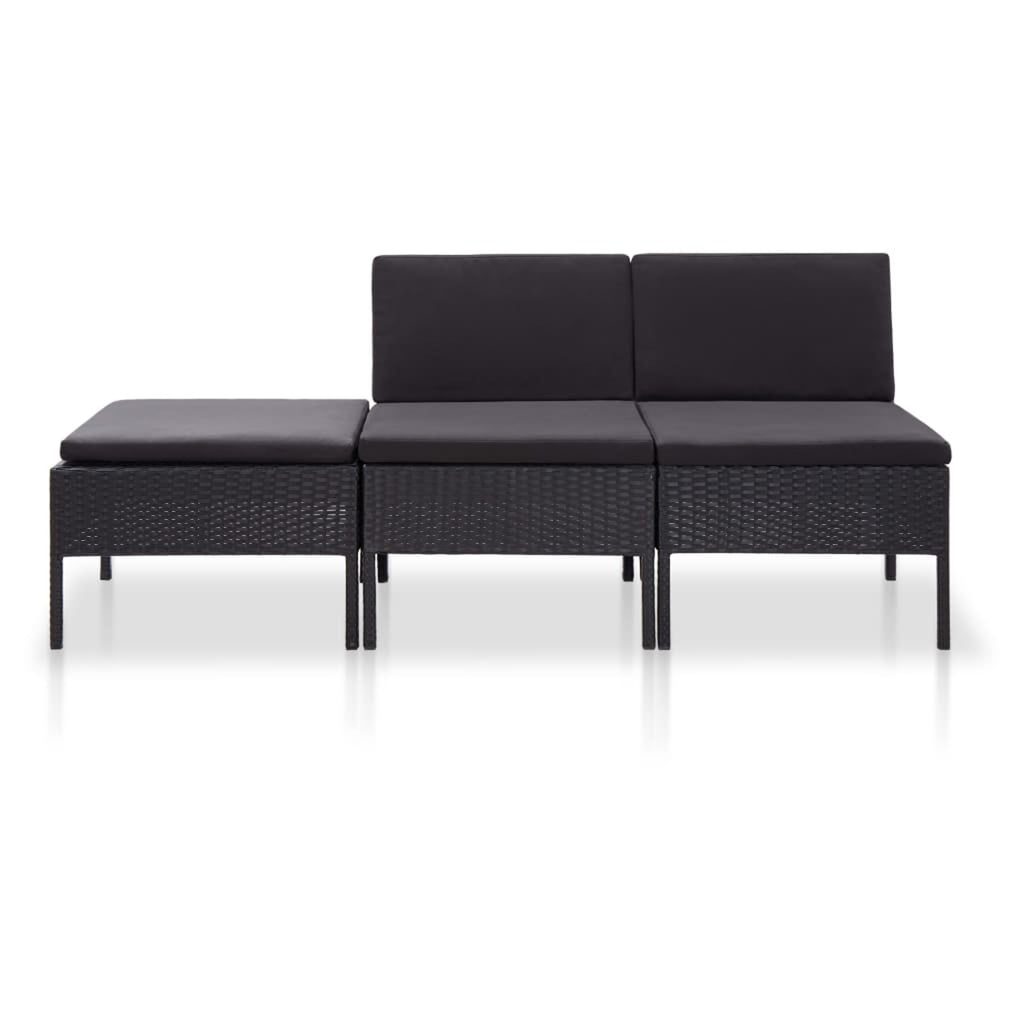 3 Piece Poly Rattan Outdoor Sectional Sofa Set with Cushions Steel Frame I443710