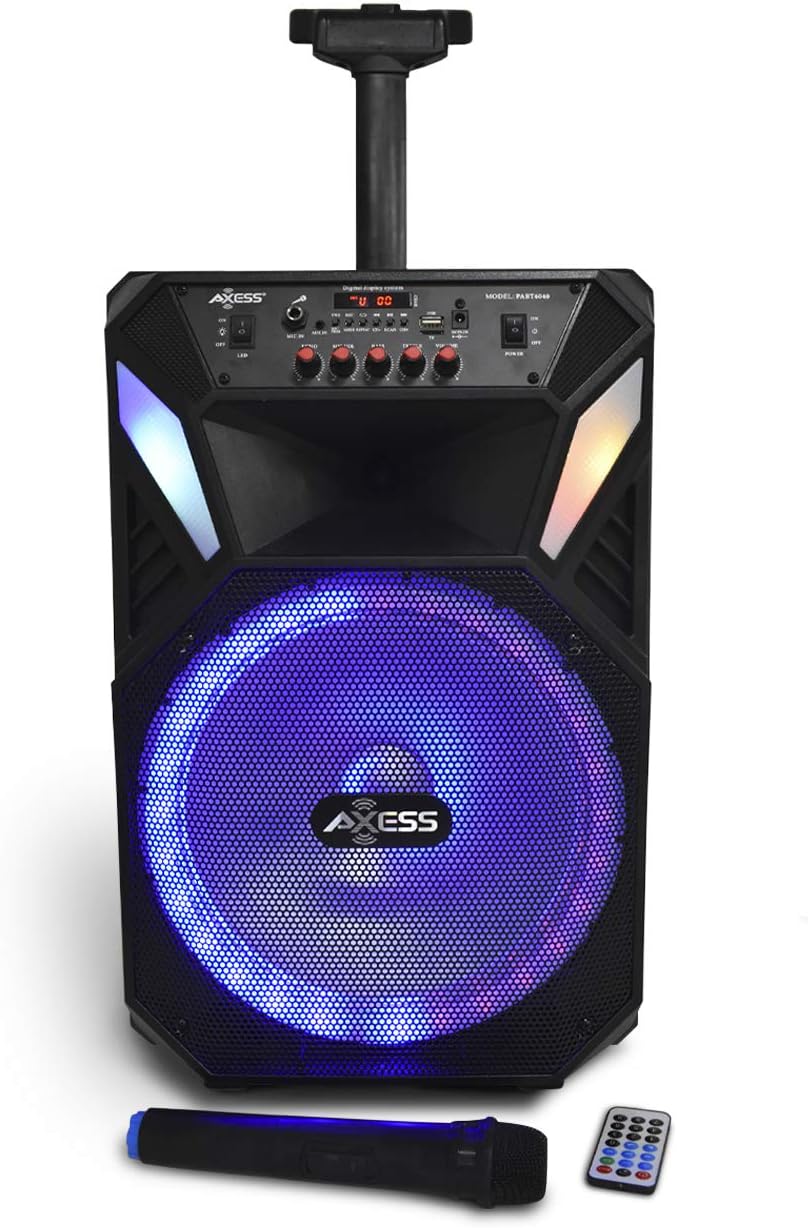 Bluetooth Speaker with 12” Woofer & 1.5 Tweeter, Portable PA Speaker with LED Lights, Wireless Mic, USB AUX TF Card FM & MIC R6227