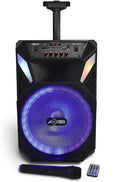 Bluetooth Speaker with 12” Woofer & 1.5 Tweeter, Portable PA Speaker with LED Lights, Wireless Mic, USB AUX TF Card FM & MIC R6227