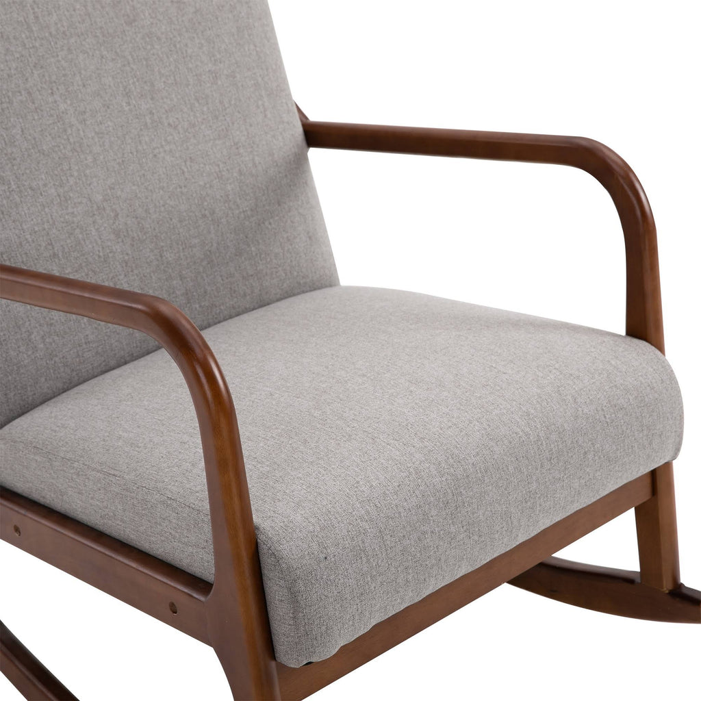 Grey Upholstered Rocking Armchair with Wood Base and Linen Fabric G7659
