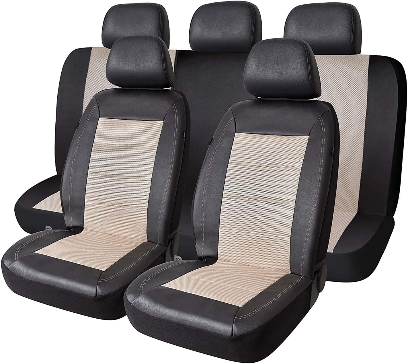 Beige Mesh and Leather Car Seat Cover Pack of 2 F90106