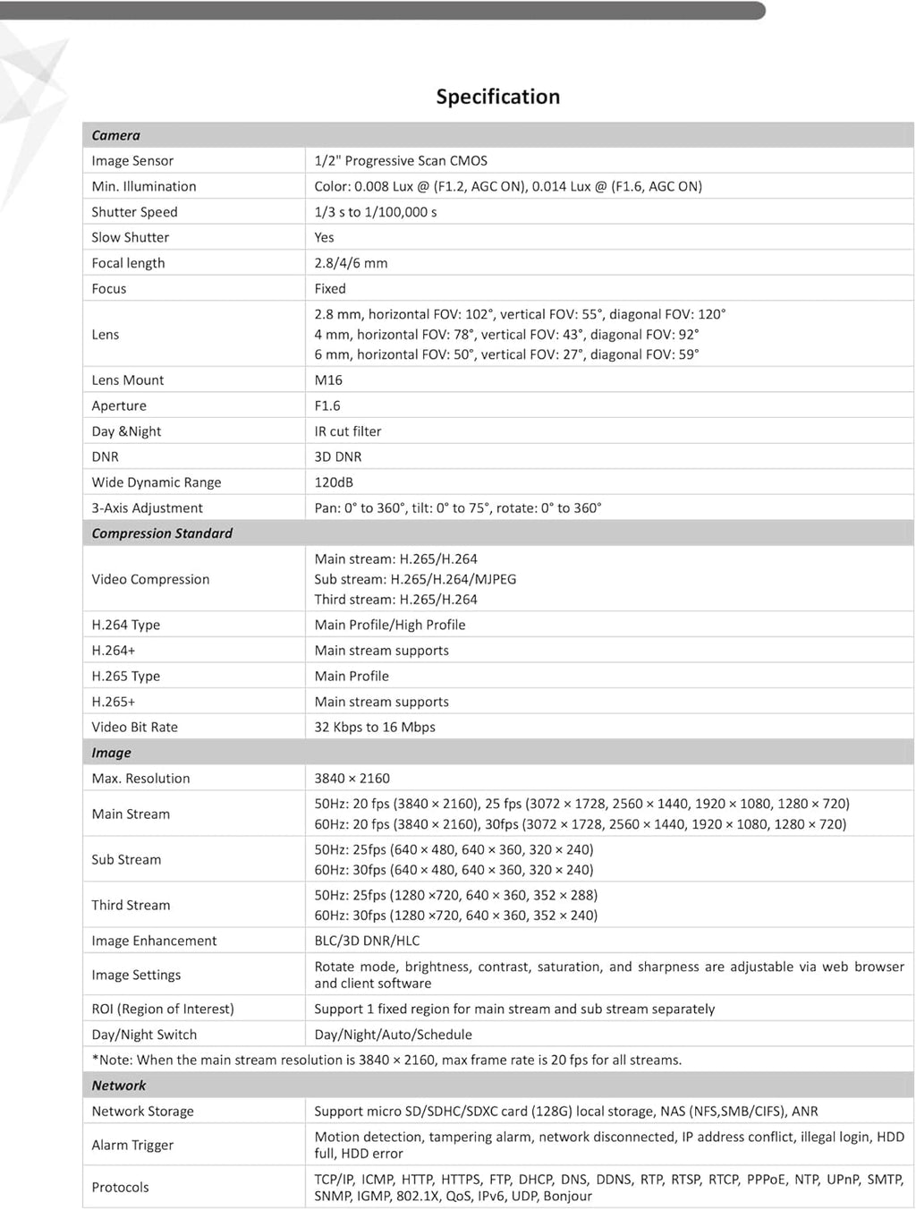 4K 8MP Turret Dome IP Camera 2.8mm PoE IP67 H.265+ R463