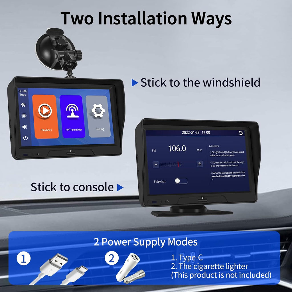7'' Touchscreen Car Player with Dual Dash Cam, Bluetooth, FM Transmitter U640
