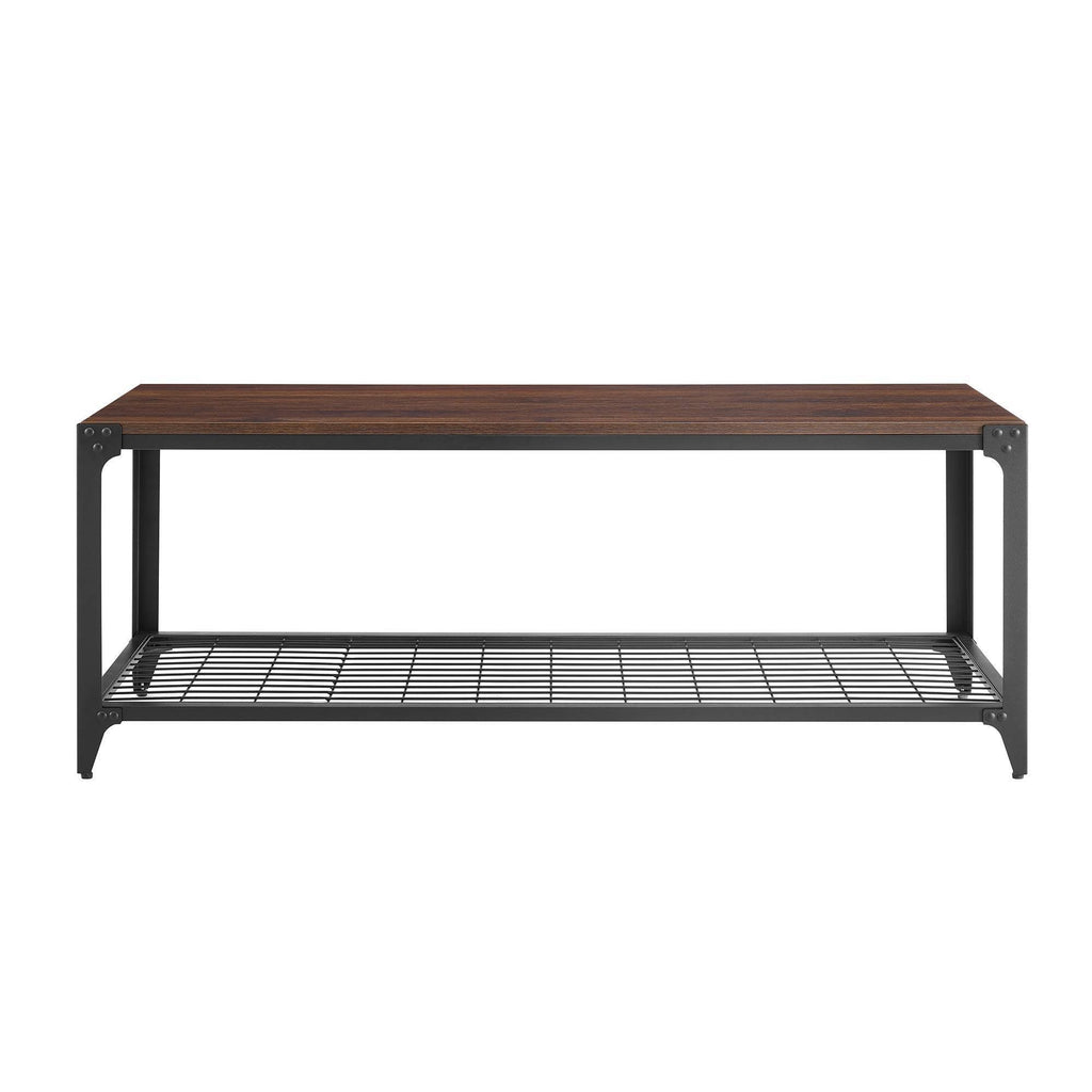 Urban Industrial Angle Iron Entry Bench Dark Walnut F122706