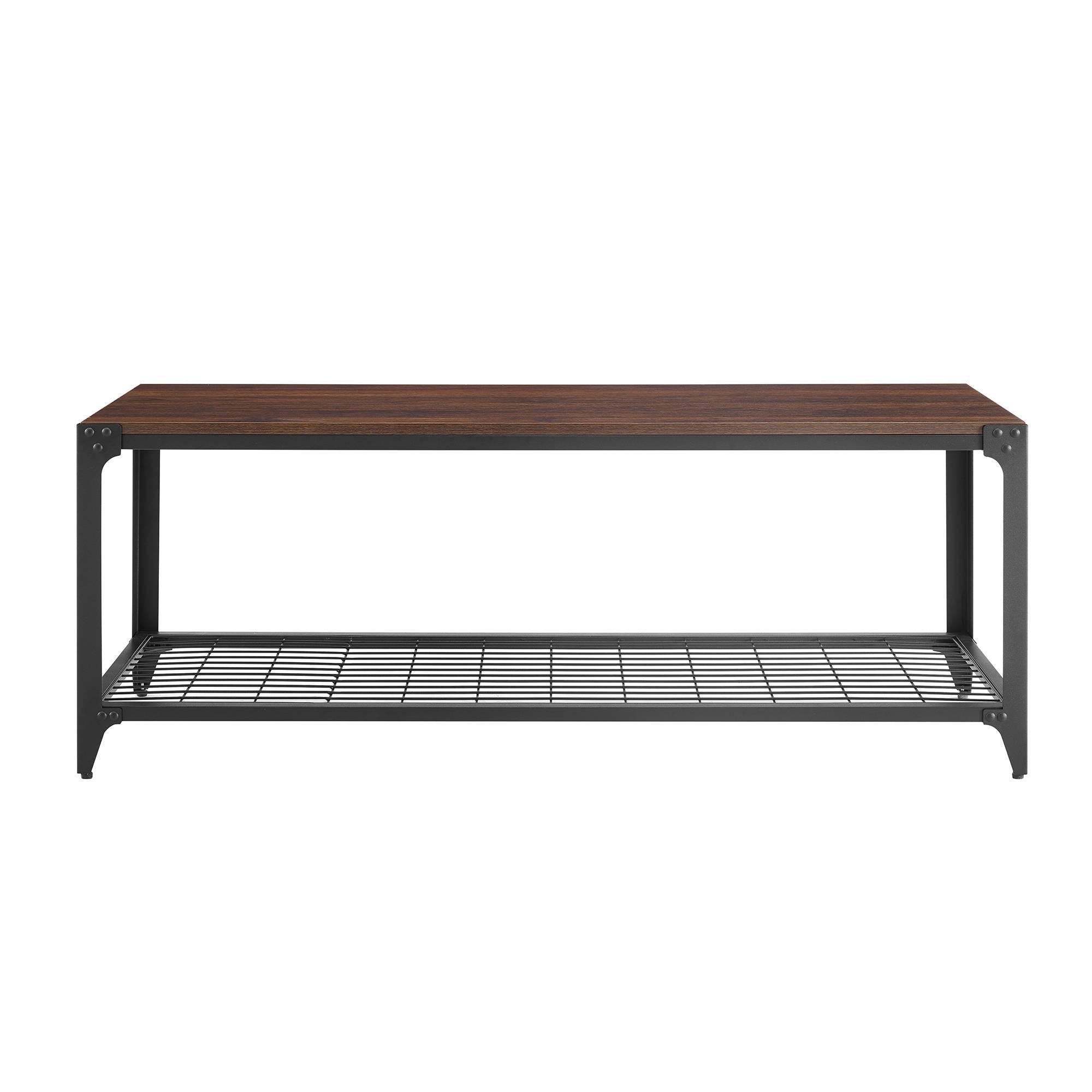 Urban Industrial Angle Iron Entry Bench Dark Walnut F122706