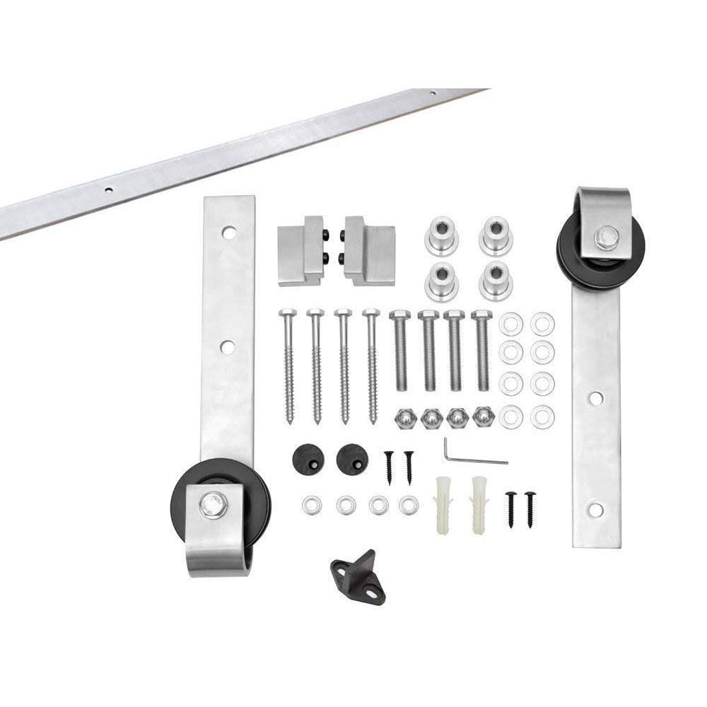 Sage Green Stained Wood Interior Sliding Barn Door with Hardware Kit J92566