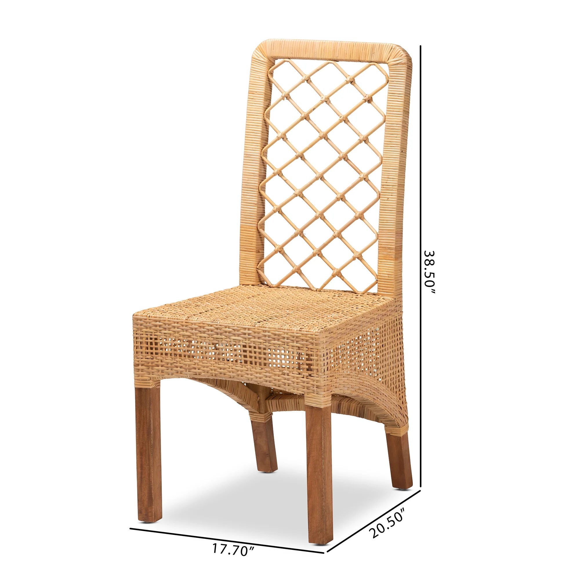 Natural Rattan and Walnut Brown 2-Piece Dining Chair Set I98569
