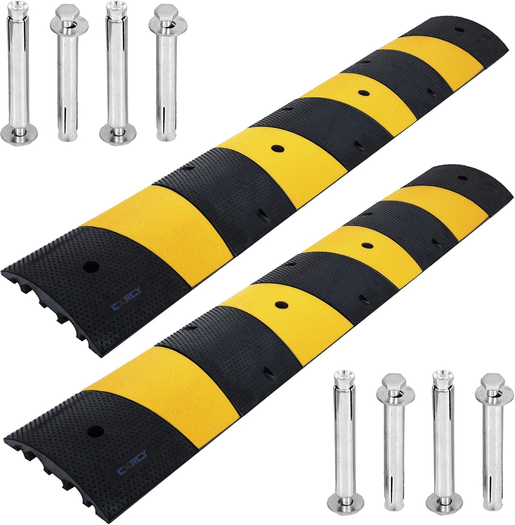 6FT Rubber Speed Bumps 2 Pack Modular Traffic Driveway Speed Bump Heavy Duty Cable Protector Ramp with 8 Bolts (71.7 x 12 x 2.4 Inch) T873751