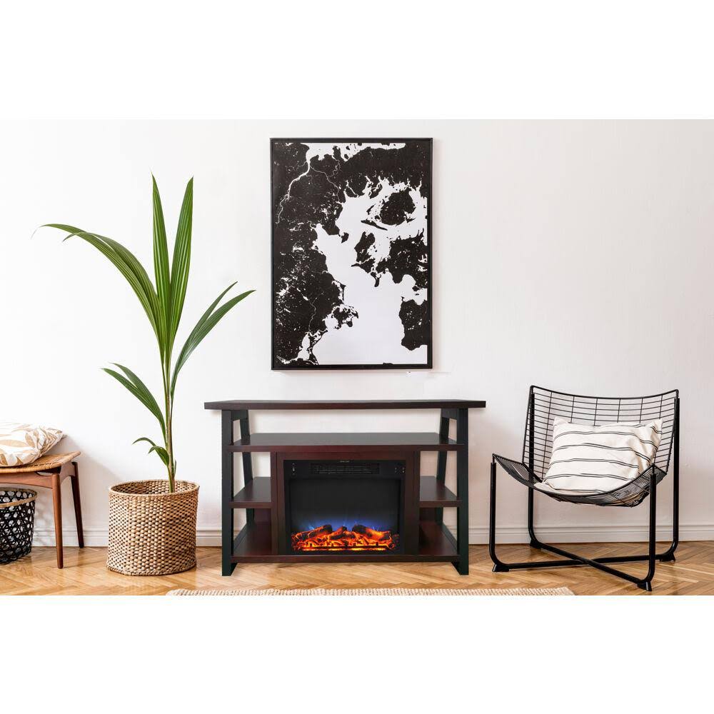 White Electric Fireplace Mantel with LED Flame H7461
