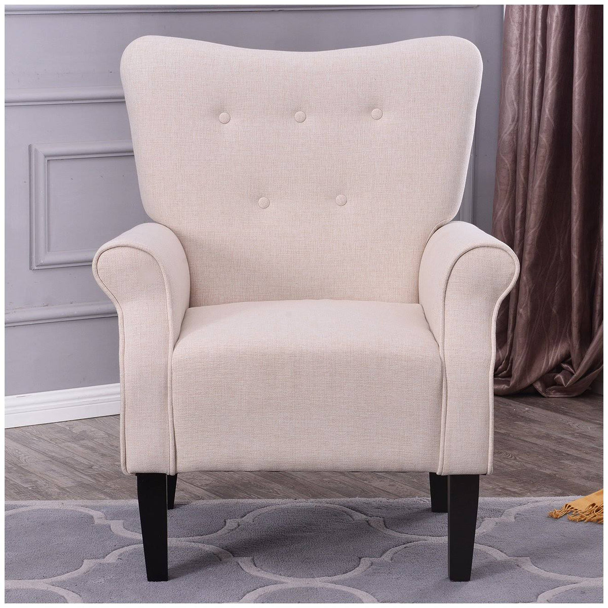 Beige Linen Wingback Accent Chair L689965