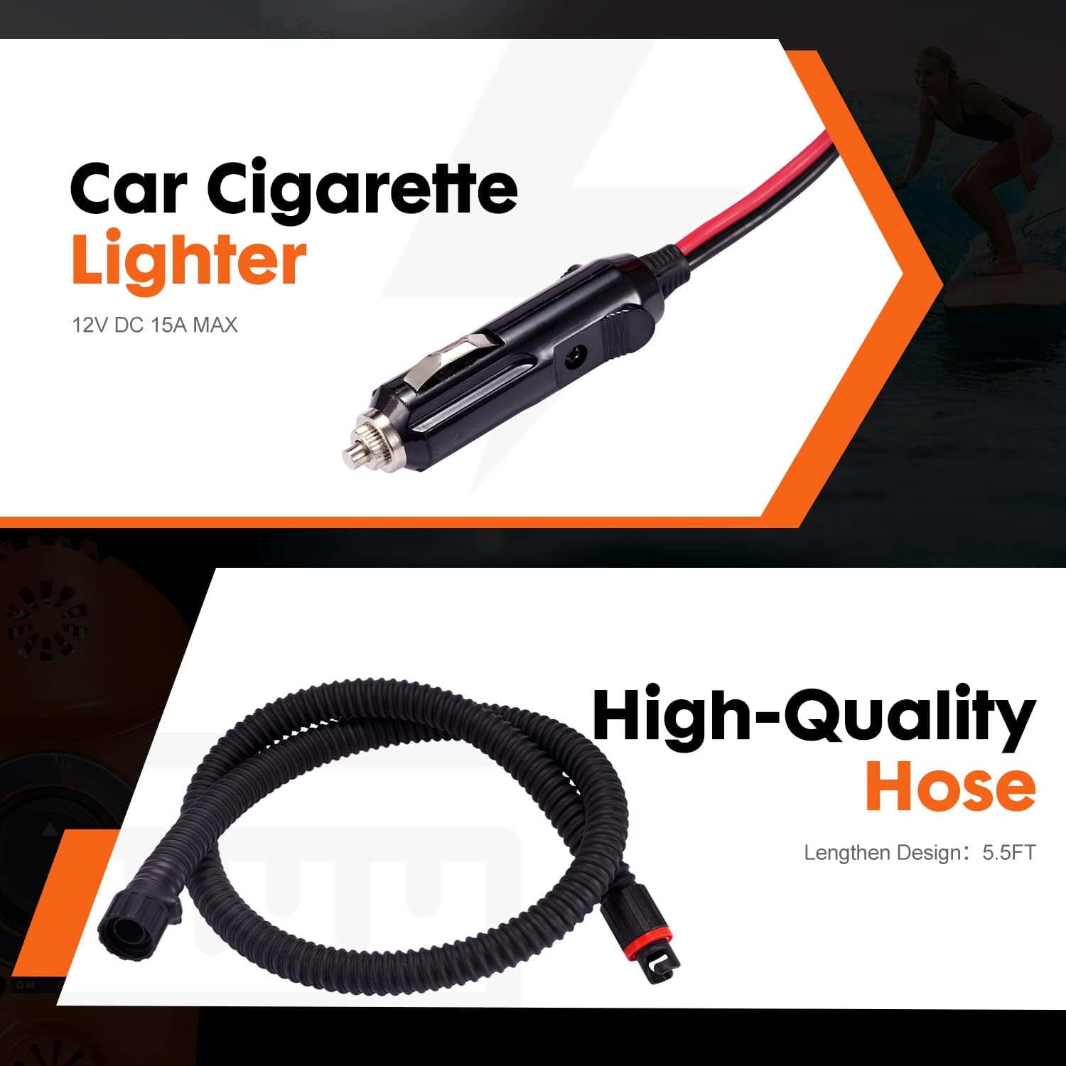 18PSI Electric Portable Air Pump with Auto-Off Function, 12V DC Car Connector and Hose, Pack of 2 K330785