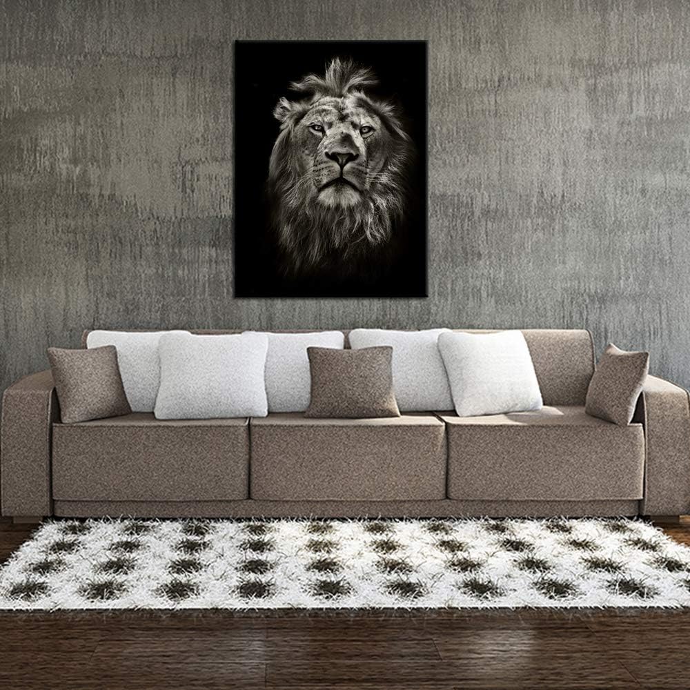 Black and White Lion Portrait Canvas Prints Stretched Wood Frame 24x32inch Z88714