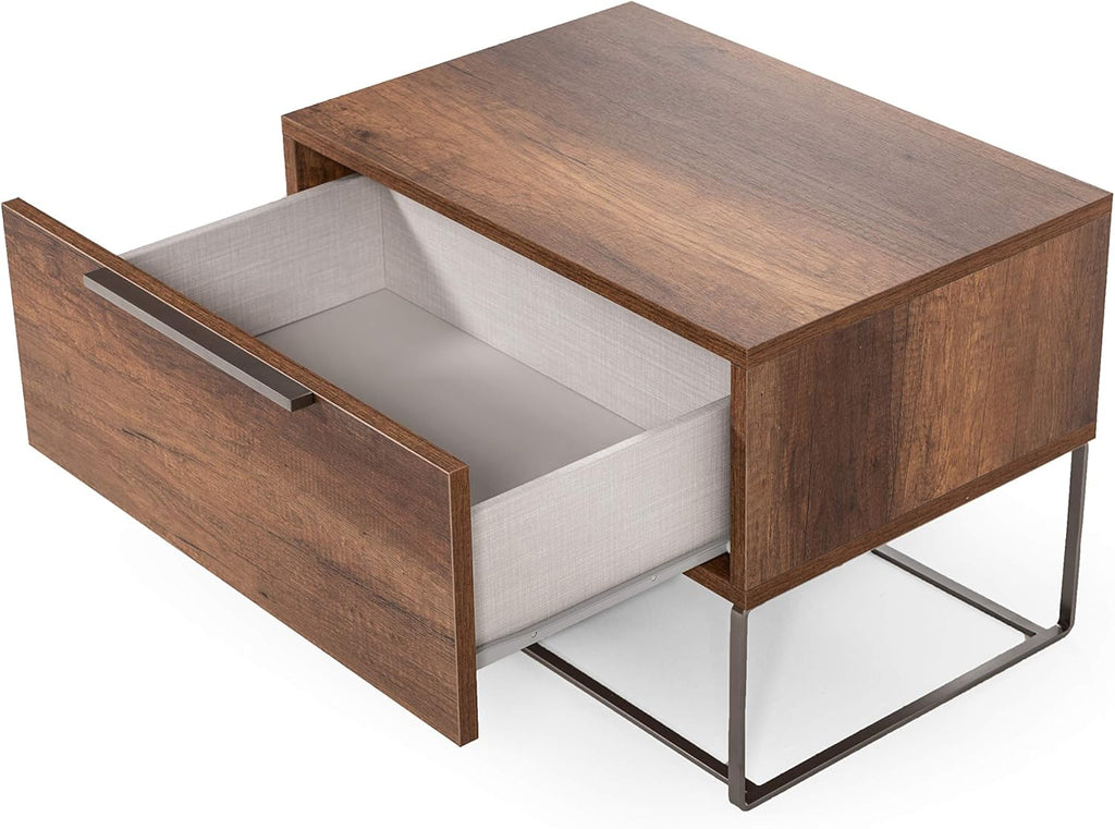 Light Oak Nightstand with 1 Drawer and Stainless Steel Legs A34144