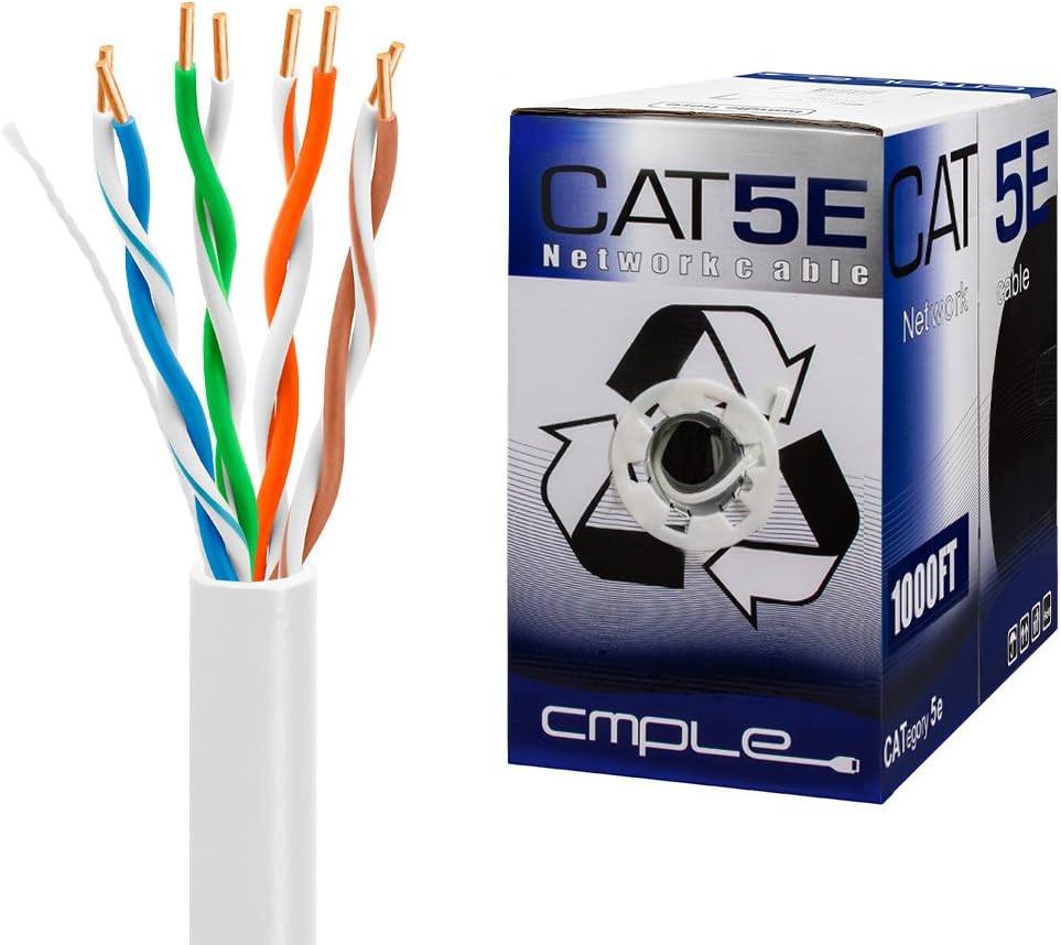Cat5e Gigabit Ethernet Cable Bulk Unshielded Twisted Pair (UTP) Solid 24AWG CMR 350 MHz 1000 Feet Green J394305