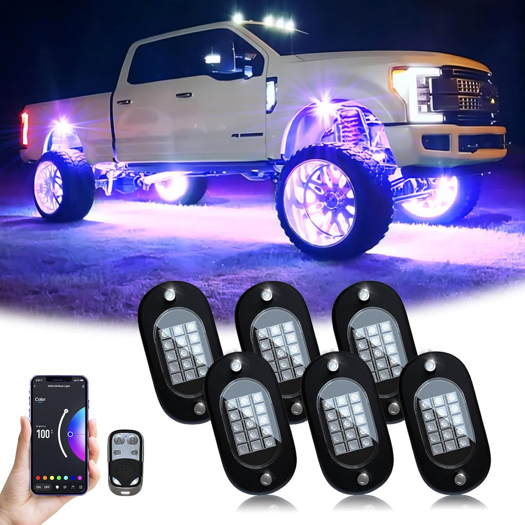8 Pods RGB LED Rock Lights with APP Control, IP68 Waterproof, Pack of 2 V207903