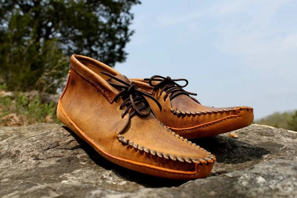 Tan Distressed Batwing Moccasins S678109