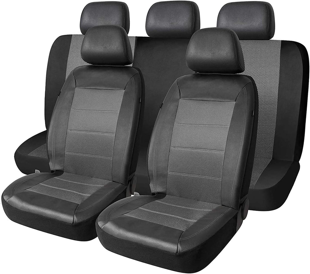 Beige Mesh and Leather Car Seat Cover Pack of 2 F90106