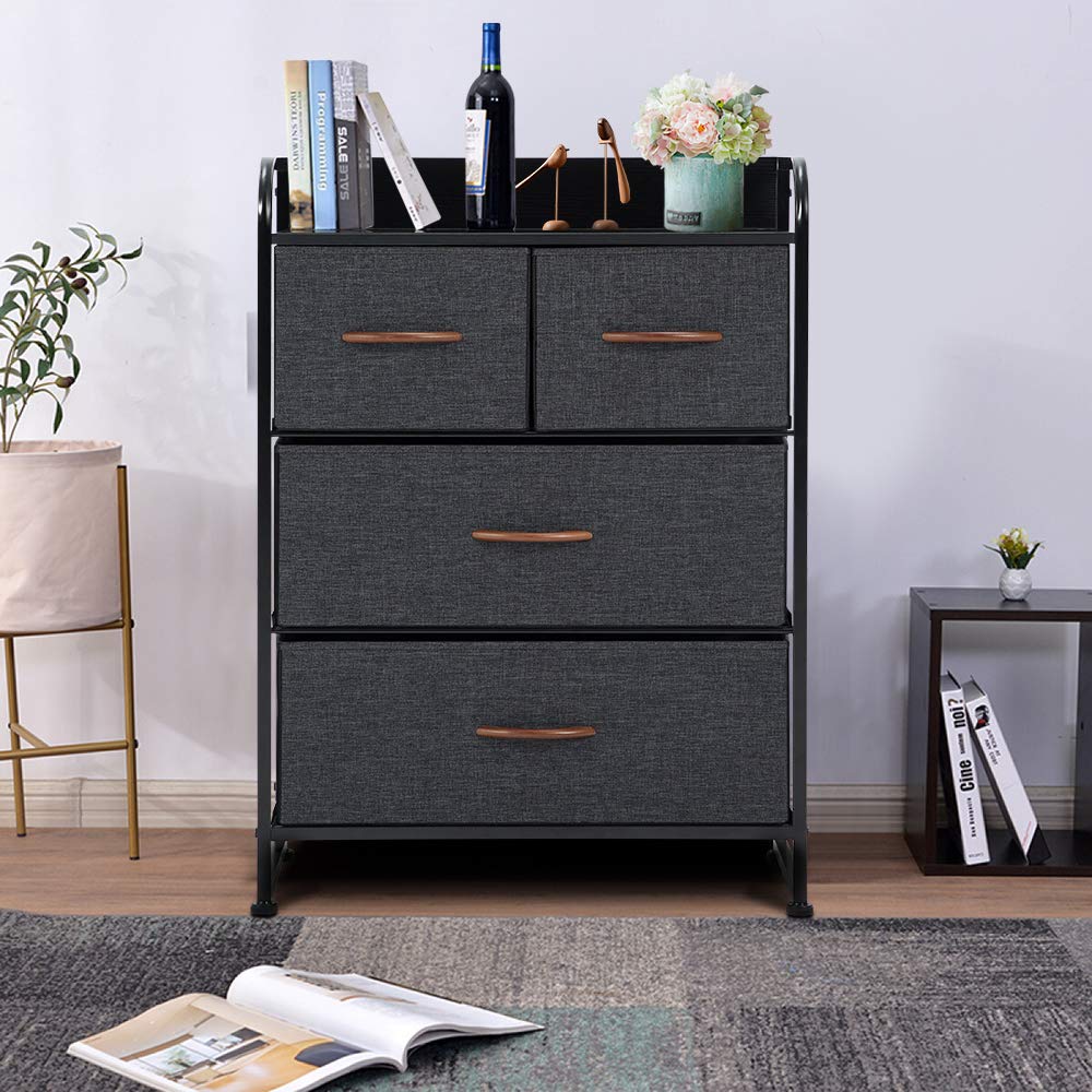 Grey 9 Drawer Fabric Dresser with Steel Frame and Wooden Top Y153