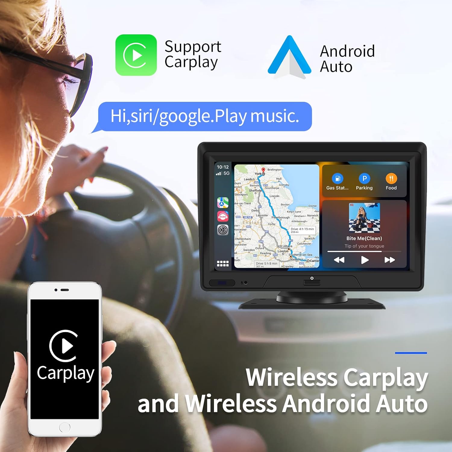 7'' Touchscreen Car Player with Dual Dash Cam, Bluetooth, FM Transmitter U640