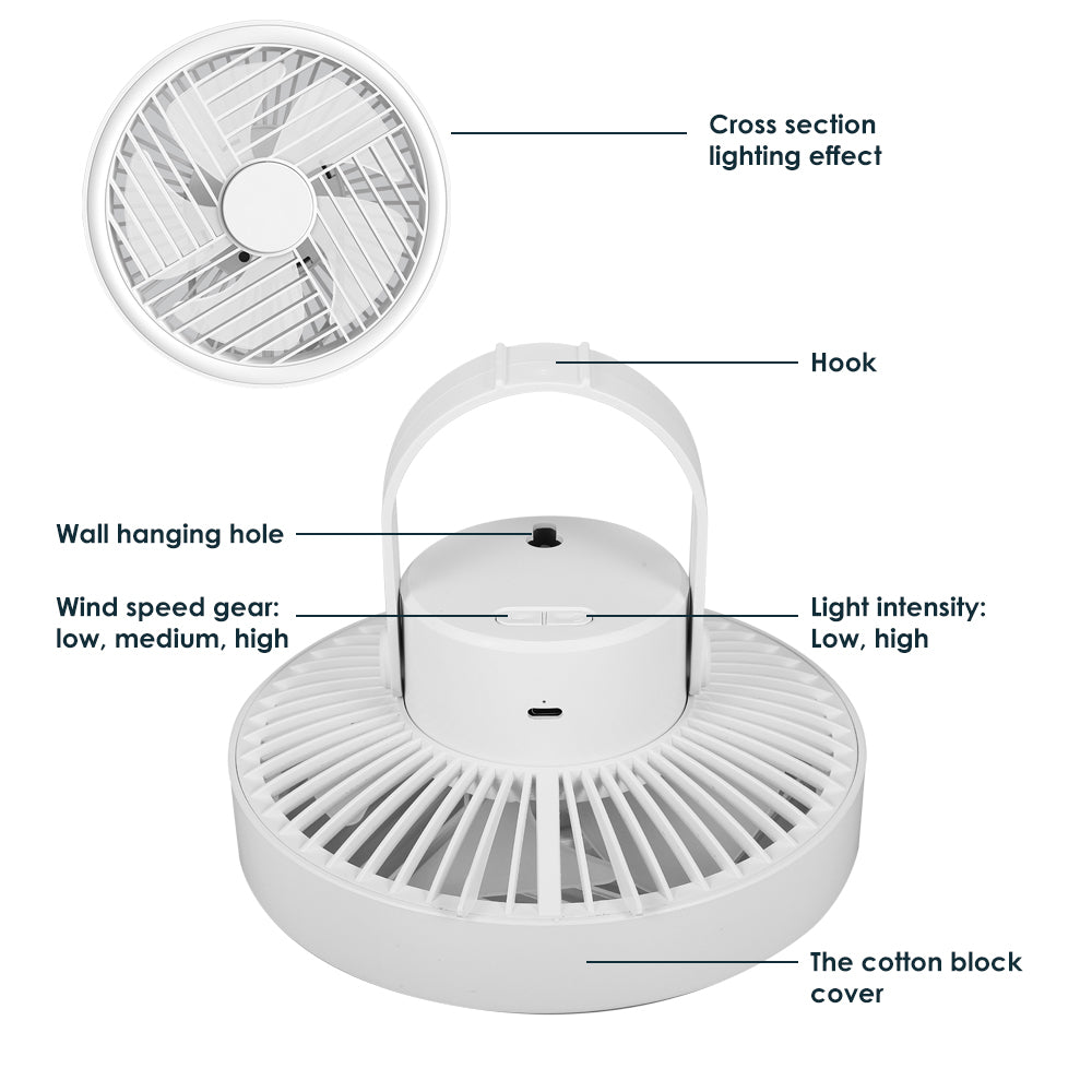 7-inch Rechargeable Camping Fan with LED Lighting P613542