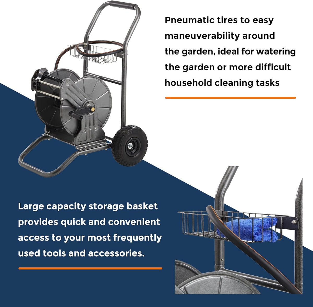 Metal Hose Reel Cart with Crank, 150-Feet 5/8 Hose Capacity M52772