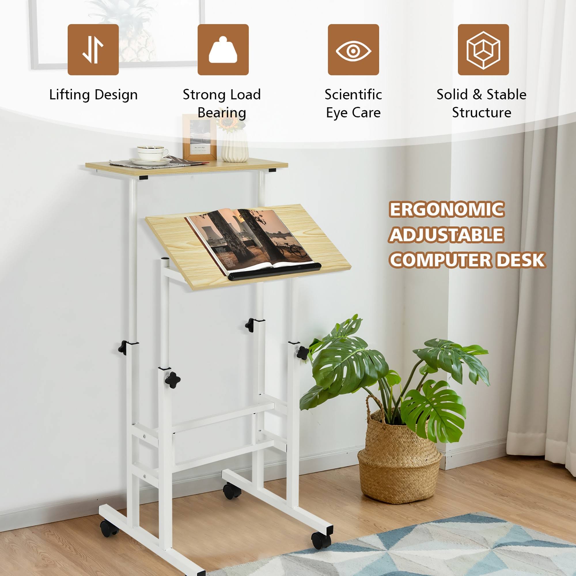 Mobile Standing Desk Rolling Adjustable Laptop Cart D92663
