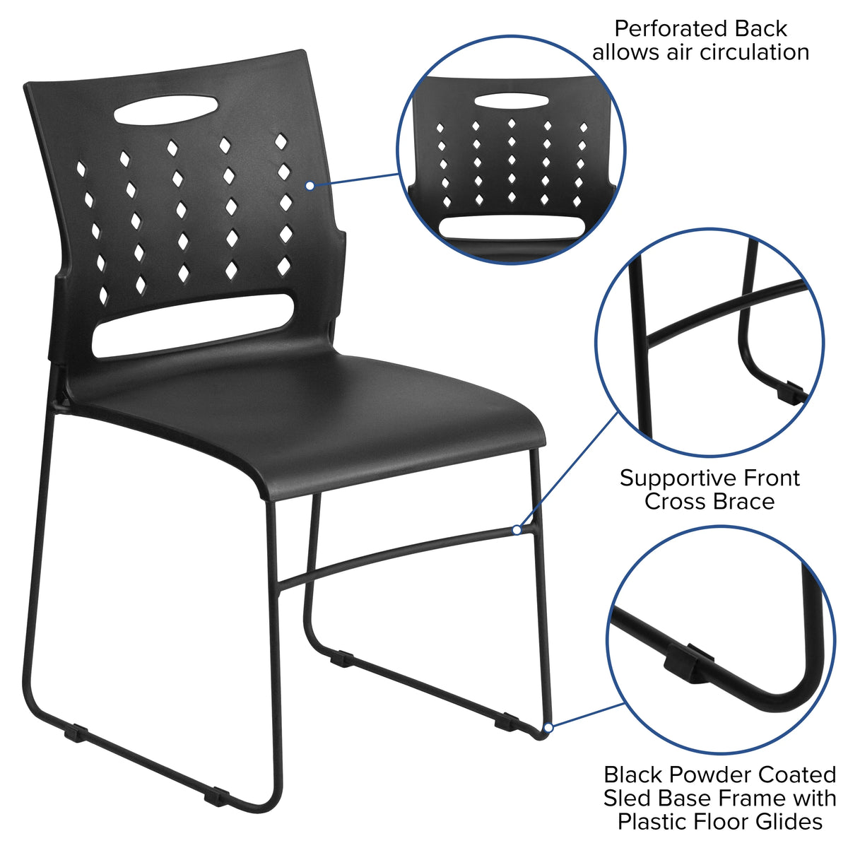 Black Sled Base Stack Chair with Air-Vent Back T4457