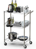 3-Tier Silver Steel Rolling Kitchen Trolley Cart with Storage Shelves O963215