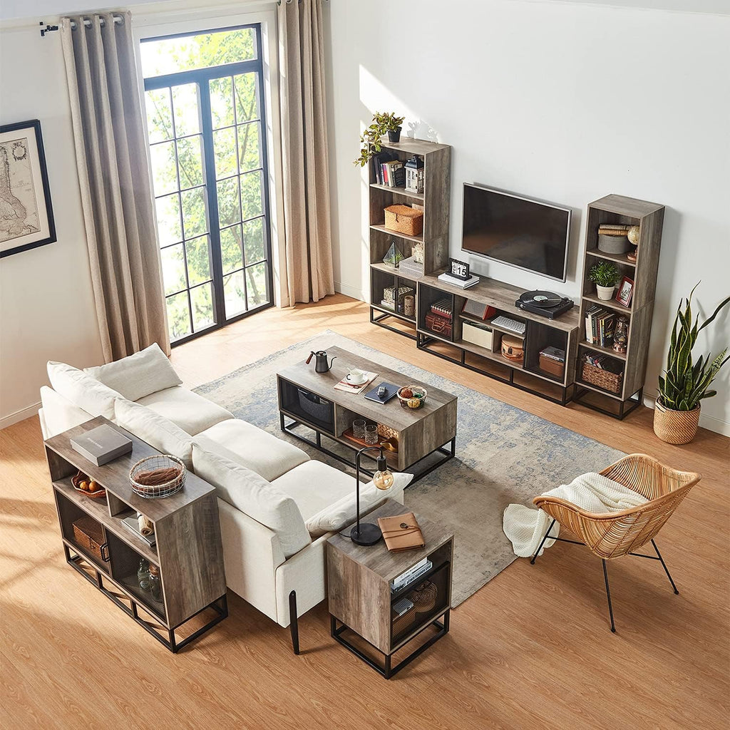 Grey 4-Tier Wood Bookcase with 4 Display Cases B626