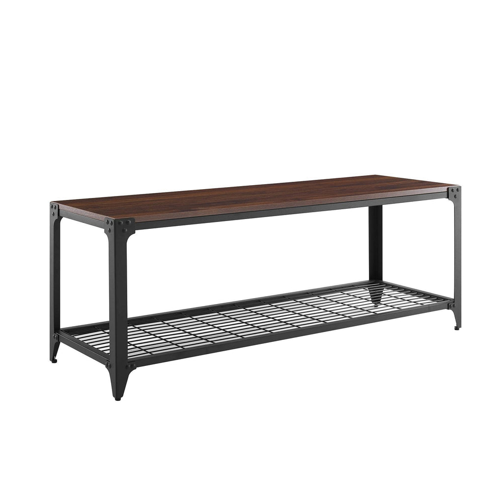 Urban Industrial Angle Iron Entry Bench Dark Walnut F122706