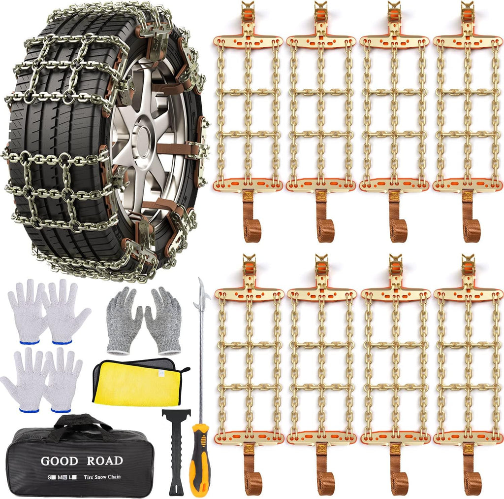 AutoChoice Car Snow Chains Emergency Anti Slip Tire Chains with Thickened Manganese Steel for Truck SUV in Snow, Ice, Sand and Mud(8 Packs, Tire Width 195-235mm) Pack of 2 J668
