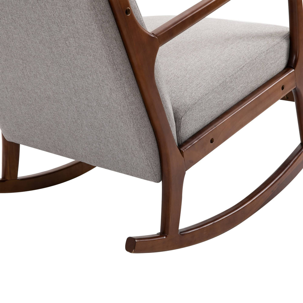 Grey Upholstered Rocking Armchair with Wood Base and Linen Fabric G7659