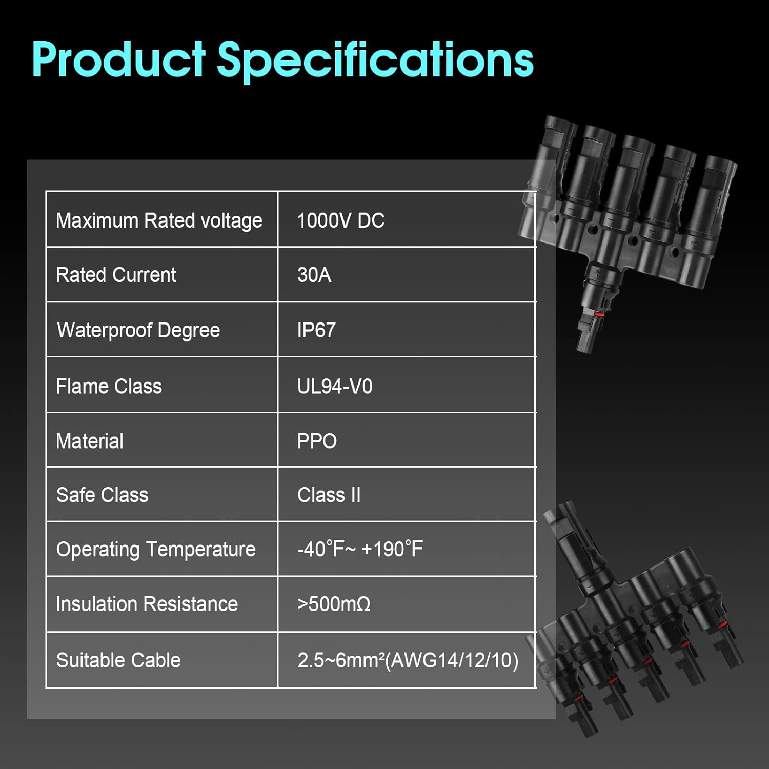 Solar Panel Connectors T Branch Cable Splitter 1 Male to 5 Female and 1 Female to 5 Male (1 Pair) Pack of 2 H8855