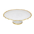 White Alabaster Cake Stand with Gold Trim E667