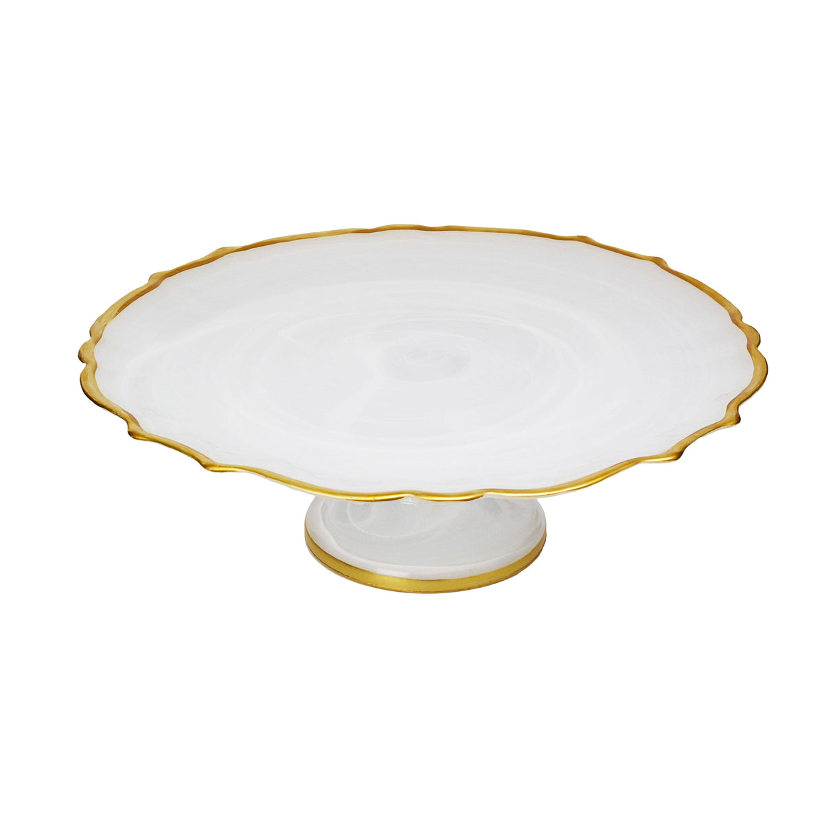 White Alabaster Cake Stand with Gold Trim E667